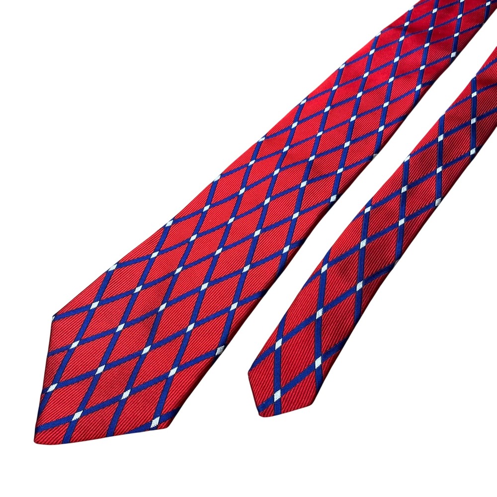 Bullock & Jones Tie Diamond Mens Red Silk England Vintage Repp Formal Business - Picture 2 of 7